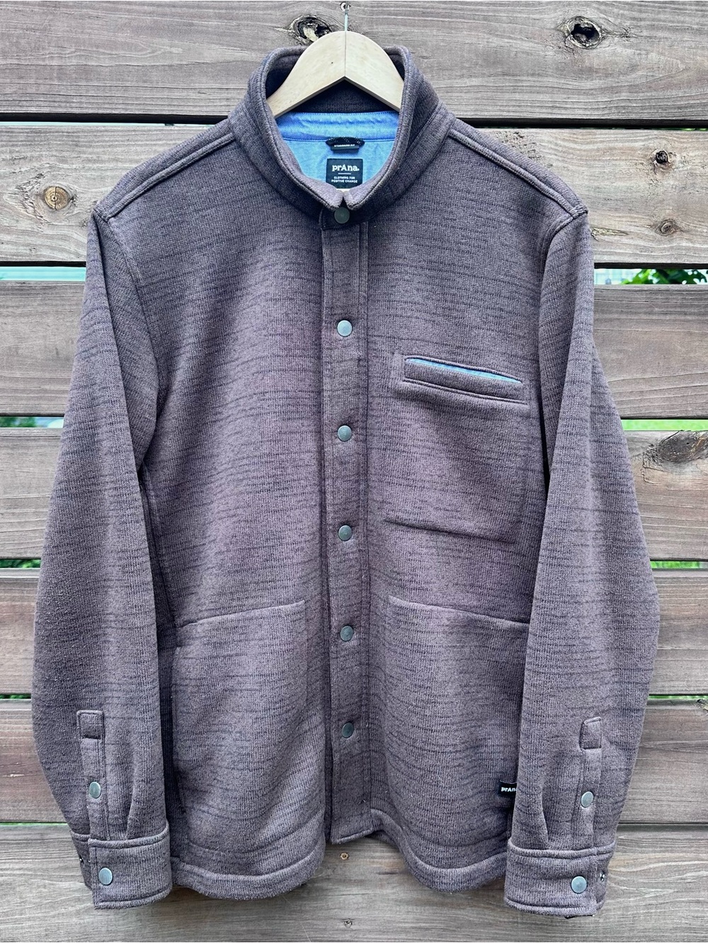 Men’s prAna Brown Oak Barrel Heather Tri Thermal Theards Shacket Size Large